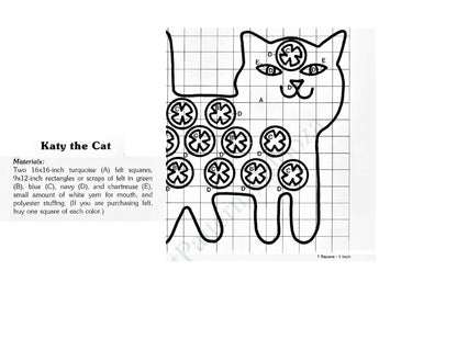 Vintage Sewing Pattern Retro Mod Katy Kitty Cat Soft Felt Toy or Pillow PDF Instant Digital Download Kitsch Toy Applique Animal Doll