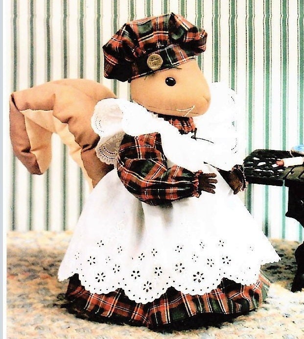 Vintage Sewing Pattern 10" Old Fashioned Lady Squirrel Soft Sculpture Toy Doll and Clothes PDF Instant Digital Download Full Sized Pattern
