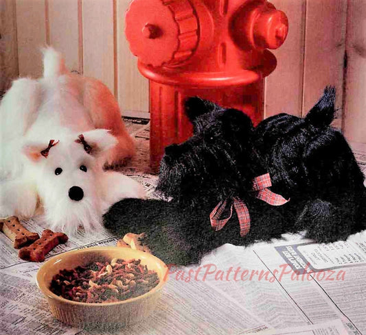 Vintage Sewing Pattern 17" Faux Fur Scottie Dog Soft Sculpture Doll PDF Instant Digital Download Fabric Scottish Terrier Toy Two Designs