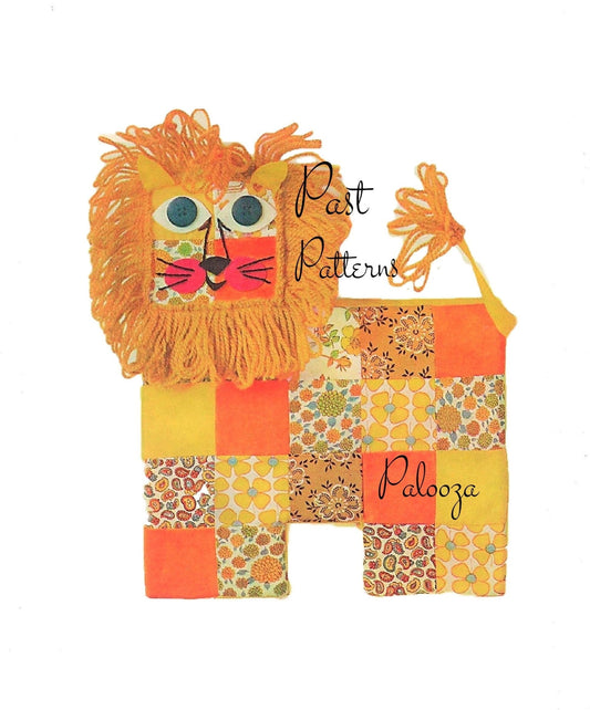 Vintage Sewing Pattern 12" Retro Patchwork Lion Pillow Soft Toy Doll Cushion PDF Instant Digital Download Funky Boho Mod Stuffed Toy