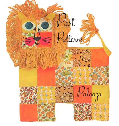 Vintage Sewing Pattern 12" Retro Patchwork Lion Pillow Soft Toy Doll Cushion PDF Instant Digital Download Funky Boho Mod Stuffed Toy