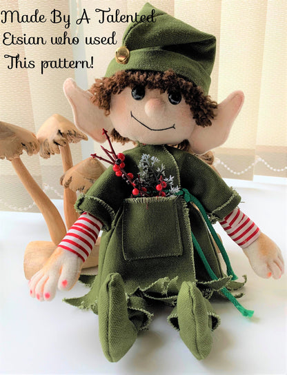 Vintage Sewing Pattern 15" Fabric Soft Sculpture Christmas Elf Doll PDF Instant Digital Download Elves Santa's Helper Toy