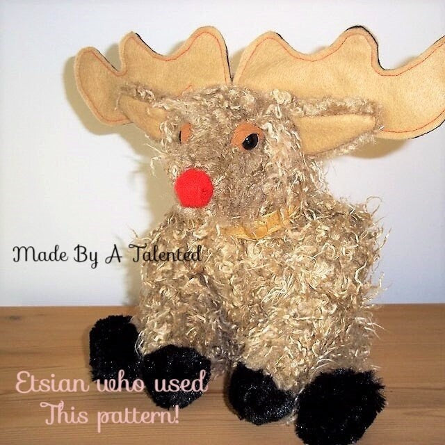 Vintage Sewing Pattern 14" Christmas Rudolph Reindeer Plush Doll PDF Instant Digital Download Sewn Soft Toy Faux Fur