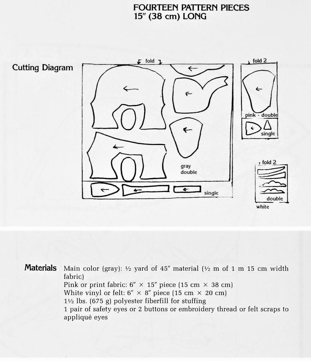 Vintage Sewing Pattern 20" Elephant Doll Fabric Soft Sculpture Plush Toy PDF Instant Digital Download Realistic Jungle Zoo Safari Animal