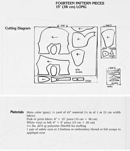 Vintage Sewing Pattern 20" Elephant Doll Fabric Soft Sculpture Plush Toy PDF Instant Digital Download Realistic Jungle Zoo Safari Animal