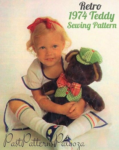 Vintage Sewing Pattern 16" Plush Teddy Bear with Hat Vest & Bowtie Soft Toy Doll PDF Instant Digital Download Sewn Faux Fur