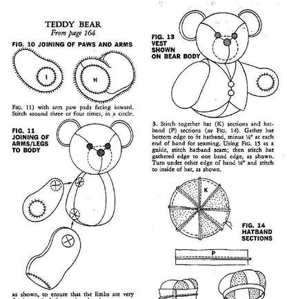 Vintage Sewing Pattern 16" Plush Teddy Bear with Hat Vest & Bowtie Soft Toy Doll PDF Instant Digital Download Sewn Faux Fur