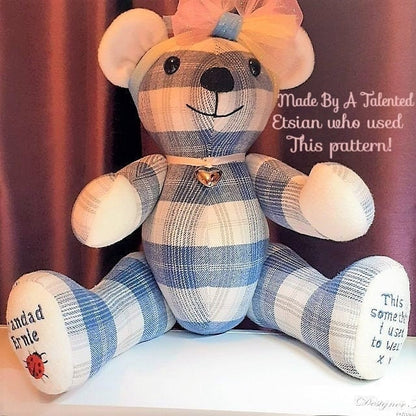 Vintage Sewing Pattern 12" Pastel Patchwork Fabric Teddy Bear PDF Instant Digital Download Soft Stuffed Non Jointed Toy Babys First Bear