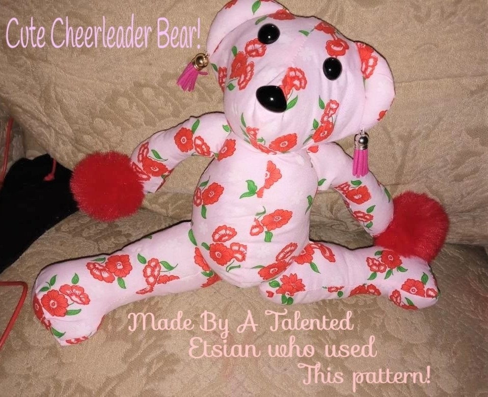 Vintage Sewing Pattern 12" Pastel Patchwork Fabric Teddy Bear PDF Instant Digital Download Soft Stuffed Non Jointed Toy Babys First Bear