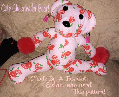 Vintage Sewing Pattern 12" Pastel Patchwork Fabric Teddy Bear PDF Instant Digital Download Soft Stuffed Non Jointed Toy Babys First Bear