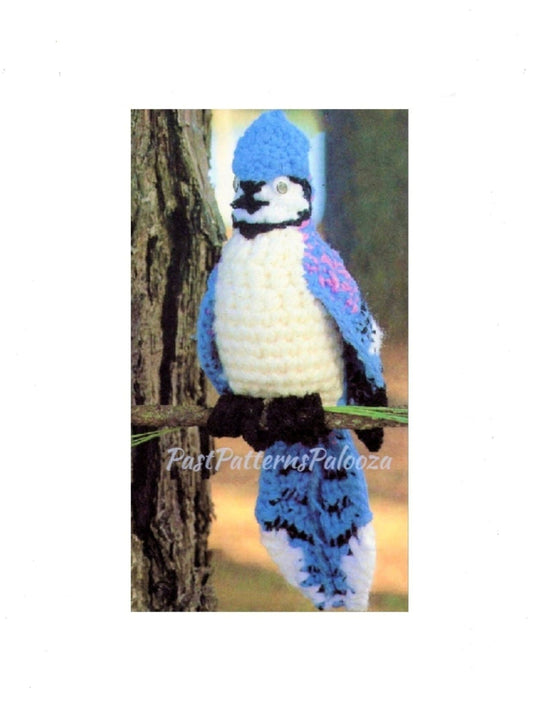 Vintage Crochet Pattern 11" Blue Jay Bird Soft Toy Doll PDF Instant Digital Download Winter Bird Realistic Stuffed Amigurumi Bird 4 Ply