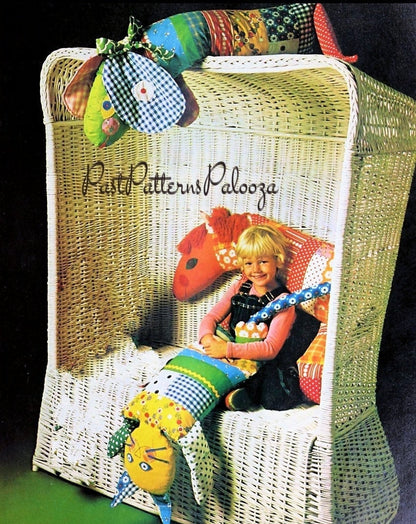 Vintage Sewing Pattern Jumbo Patchwork Animals Kitty Cat Dog Horse Pony PDF Instant Digital Download Funky Boho Mod Stuffed Soft Toys 1970s