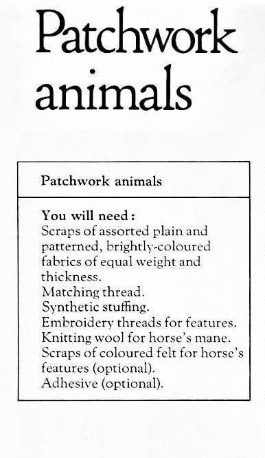 Vintage Sewing Pattern Jumbo Patchwork Animals Kitty Cat Dog Horse Pony PDF Instant Digital Download Funky Boho Mod Stuffed Soft Toys 1970s