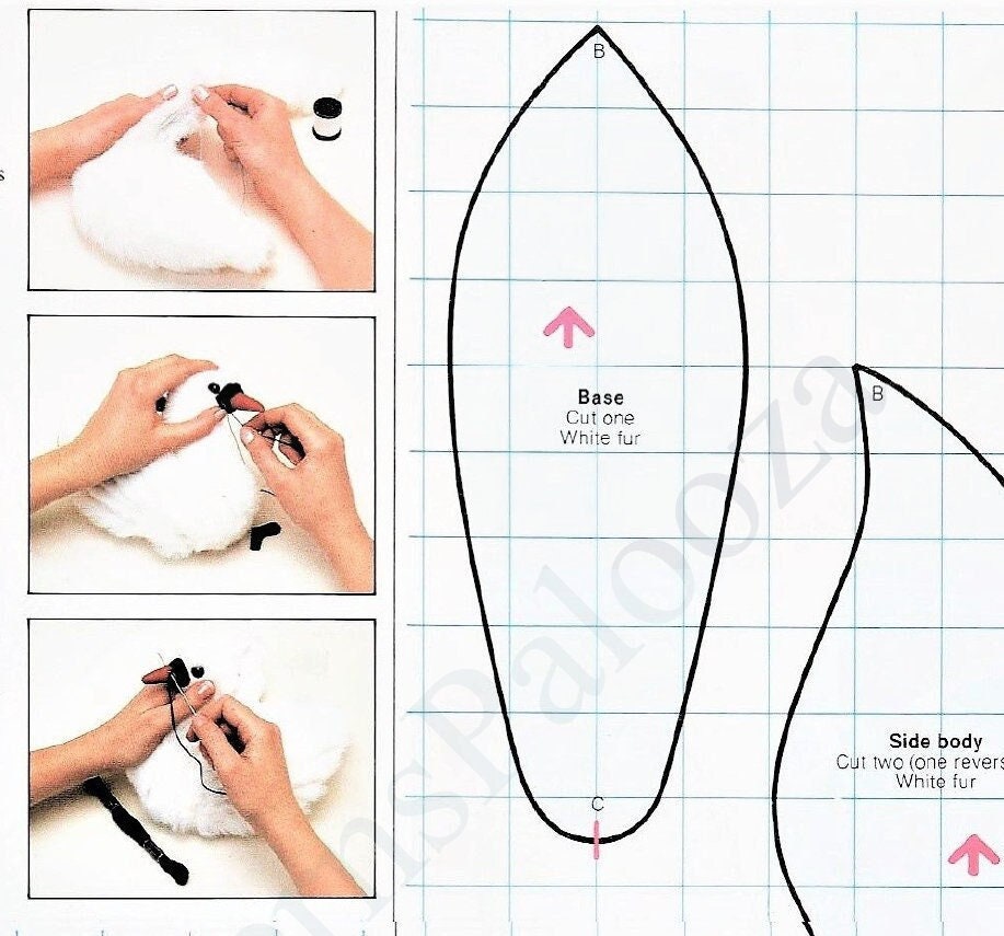 Vintage Sewing Pattern 12" White Swan Soft Sculpture Plush Toy Fluffy Fake Fur Fabric PDF Instant Digital Download Stuffed Plush Water Bird