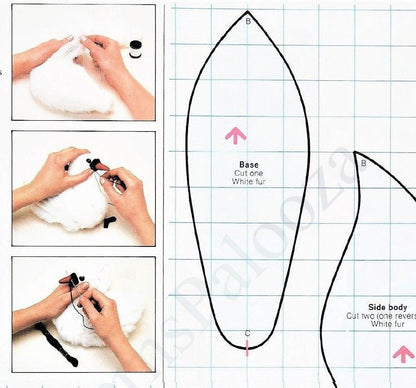 Vintage Sewing Pattern 12" White Swan Soft Sculpture Plush Toy Fluffy Fake Fur Fabric PDF Instant Digital Download Stuffed Plush Water Bird