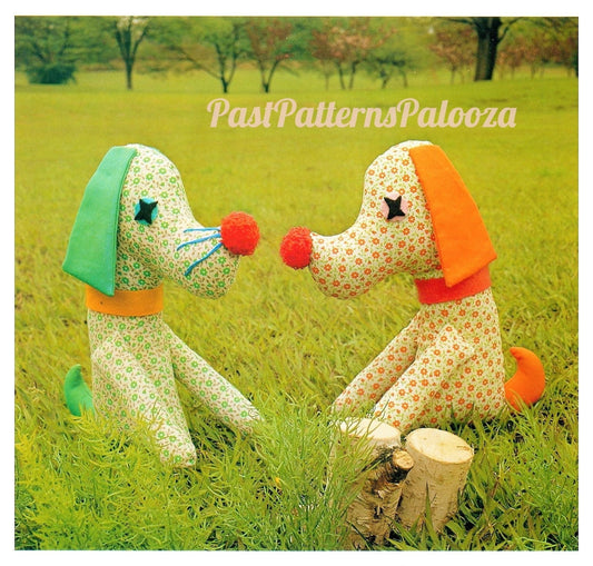Vintage Sewing Pattern 9" Cotton Print Puppy Dog Soft Fabric Toy PDF Instant Digital Download Sewn Retro Boy and Girl Dog Stuffed Animals