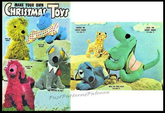 Vintage Sewing Patterns Retro Mod Fabric Puppy Dogs Soft Sculpture Toys PDF Instant Digital Download 70s Stuffed Plushies Doggies 7 Designs