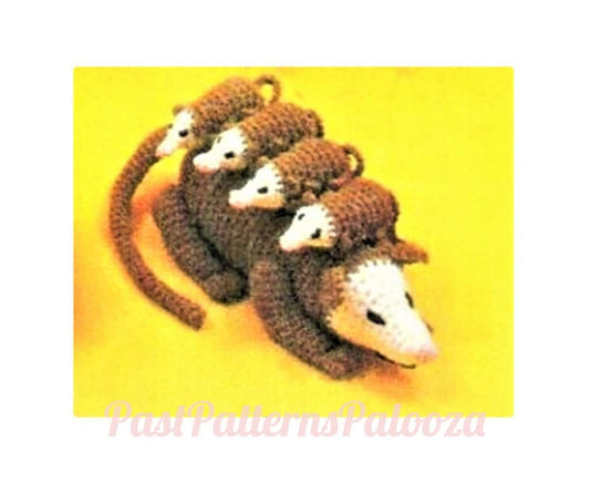 Vintage Crochet Pattern 12" Opossum Family Possom Mama & Babies Passel PDF Instant Digital Download Amigurumi Plush Soft Stuffed Toy 10 Ply