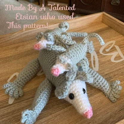 Vintage Crochet Pattern 12" Opossum Family Possom Mama & Babies Passel PDF Instant Digital Download Amigurumi Plush Soft Stuffed Toy 10 Ply
