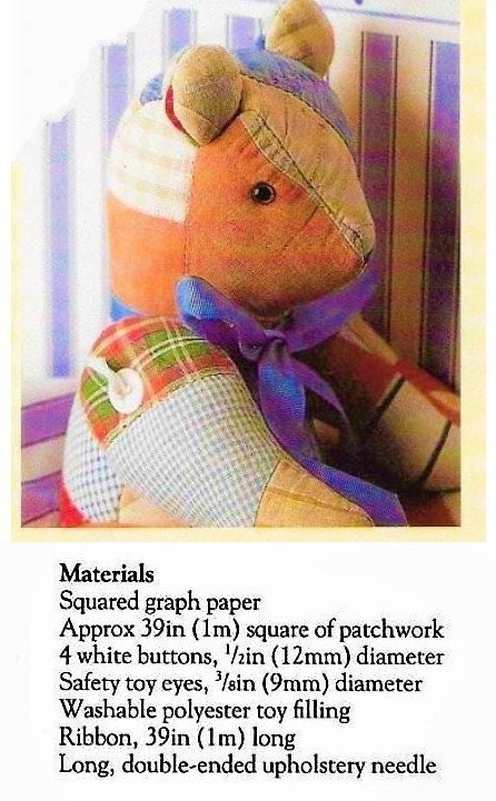 Vintage Sewing Pattern 15" Patchwork Fabric Memory Bear Jointed Traditional Teddy PDF Instant Digital Download Soft Stuffed Toy
