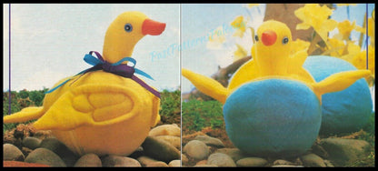 Vintage Sewing Pattern Fabric Egg To Duck Soft Sculpture Toy PDF Instant Digital Download Stuffed Easter Duckling Zipper Pop Out Sewn Toy