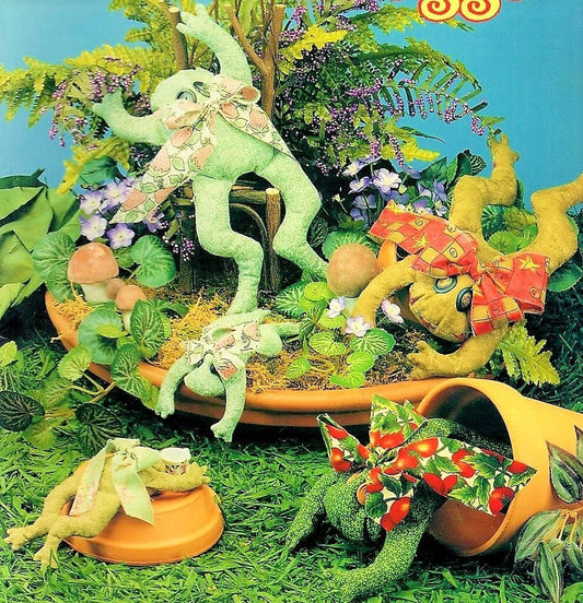 Vintage Sewing Pattern Cute Girl Hairbow Frogs Soft Toys 2 Sizes PDF Instant Digital Download Sewn Stuffed Froggies Beanies Button Eyes