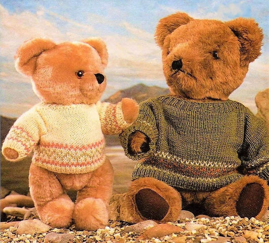 Vintage Knitting Pattern Teddy Bear Sweater Knit Fair Isle Jumpers Clothes For 14 16 18 21 Inch Toy Bears PDF Instant Digital Download DK