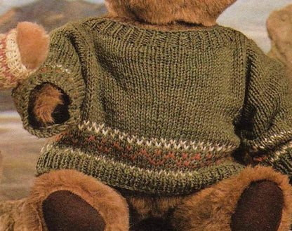 Vintage Knitting Pattern Teddy Bear Sweater Knit Fair Isle Jumpers Clothes For 14 16 18 21 Inch Toy Bears PDF Instant Digital Download DK