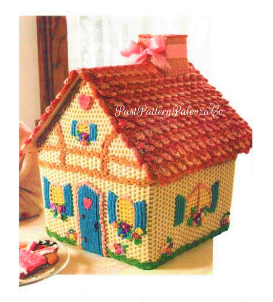 Vintage Crochet Pattern 16" Gingerbread House Confectionery Cottage Centerpiece or Christmas Goody Holder PDF Instant Digital Download