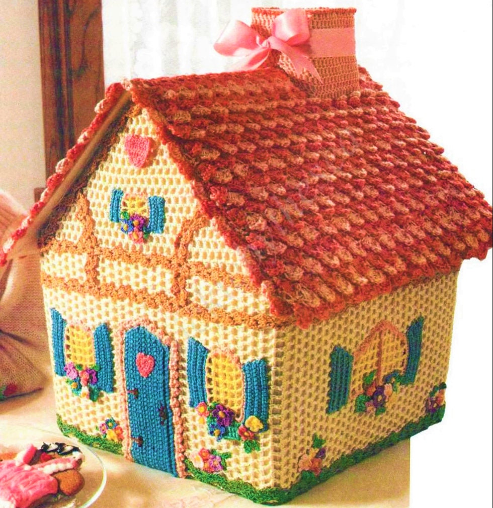 Vintage Crochet Pattern 16" Gingerbread House Confectionery Cottage Centerpiece or Christmas Goody Holder PDF Instant Digital Download
