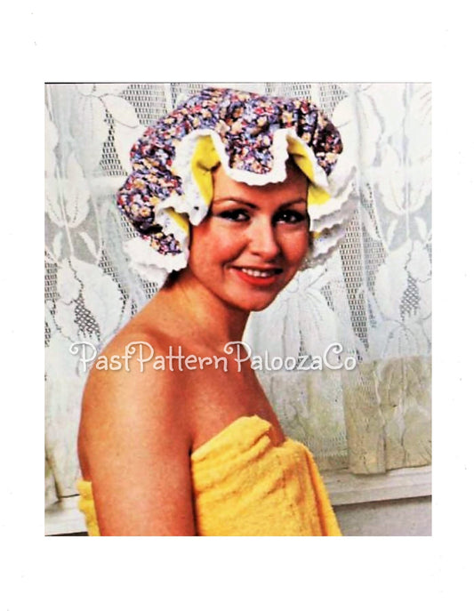 Vintage Sewing Pattern Ruffled Bathing Shower Cap PDF Instant Digital Download Retro Housewife Chic Cotton Waterproof Bonnet