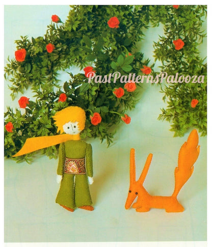 Vintage Sewing Pattern 7" The Little Prince and Fox Felt Soft Toy Doll Figures PDF Instant Digital Download
