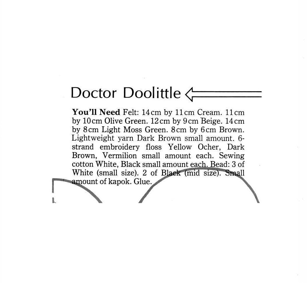 Vintage Sewing Pattern 5" Doctor Doolittle and Animals Felt Soft Toy Doll Figures Playset PDF Instant Digital Download