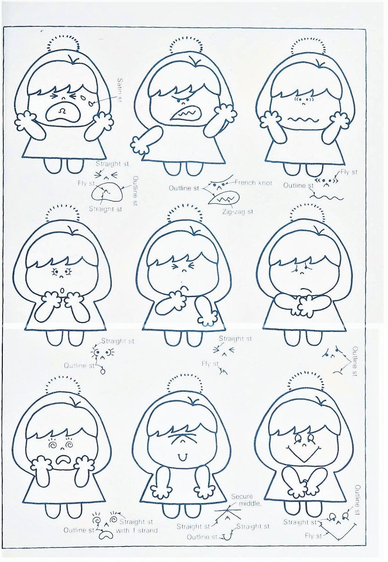 Vintage Sewing Pattern 3.5" Mini Felt Emotions Soft Doll Figures Set of 12 Different Facial Expressions PDF Instant Digital Download