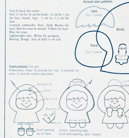 Vintage Sewing Pattern 3.5" Mini Felt Emotions Soft Doll Figures Set of 12 Different Facial Expressions PDF Instant Digital Download