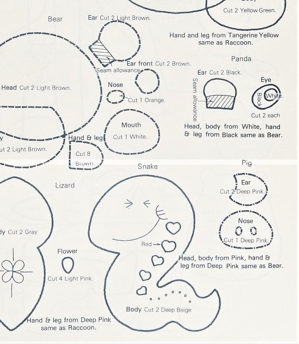 Vintage Sewing Pattern 3" Mini Cute Animals 12 Felt Soft Doll Figures PDF Instant Digital Download Puppy Panda Pig Frog Cat Bunny and More