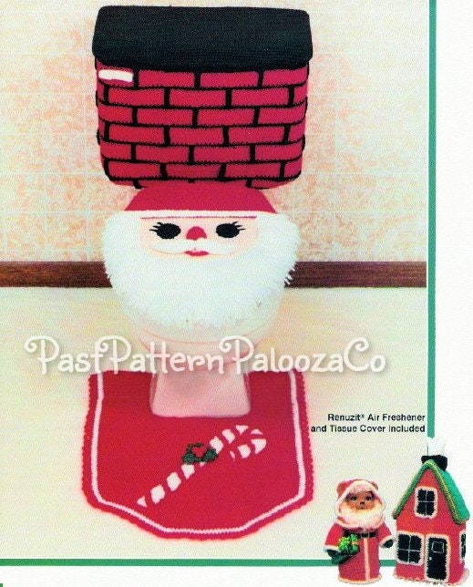 Vintage Crochet Pattern Christmas Bathroom Santa Claus Set Toilet Lid Chimney Tank Bear Tissue Cover PDF Instant Digital Download