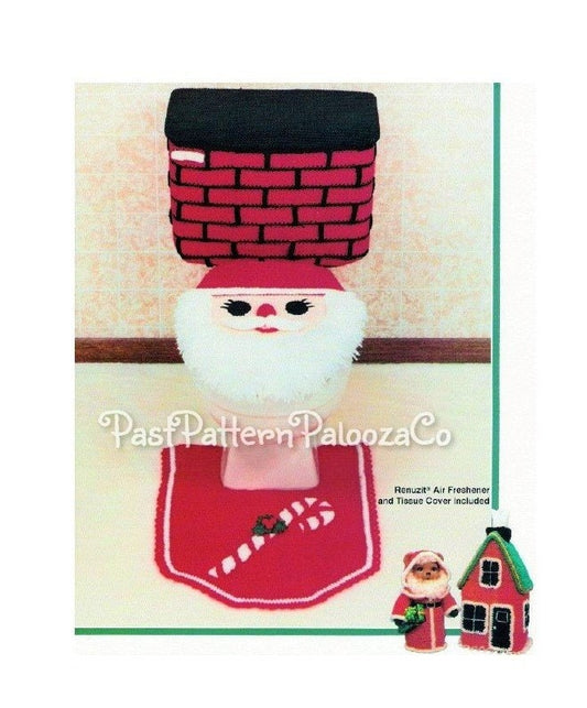Vintage Crochet Pattern Christmas Bathroom Santa Claus Set Toilet Lid Chimney Tank Bear Tissue Cover PDF Instant Digital Download