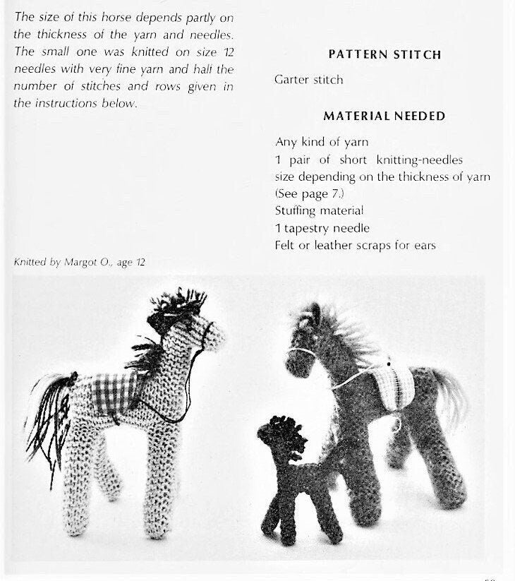 Vintage Knitting Pattern Garter Stitch Pony Horse Soft Plush Toy 1976 PDF Instant Digital Download Easy Beginners Animal Amigurumi