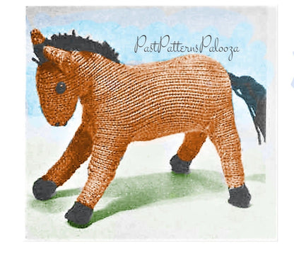 Vintage Knitting Pattern Prancing Horse Soft Plush Toy c. 1960 PDF Instant Digital Download Easy Stocking Stitch Pony Amigurumi 4 Ply