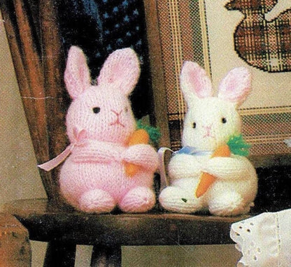 Vintage Knitting Pattern 7" Baby Easter Bunnies Quick Easy Knit PDF Instant Digital Download Knitted Bunny Rabbits Amigurumi Soft Toys 4 Ply