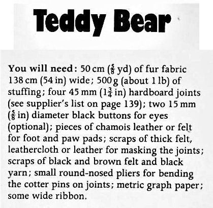 Vintage Sewing Pattern 21" Traditional Classic Teddy Bear Plush Fur Fabric PDF Instant Digital Download Soft Jointed Toy Bear Button Eyes