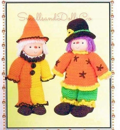 Vintage Crochet Patterns 14" Halloween Clowns Yarn Head Dolls PDF Instant Digital Download Retro 1980s 10 Ply
