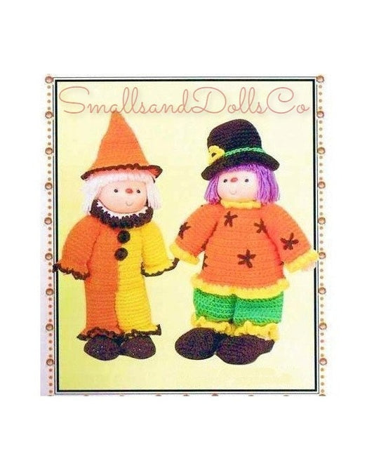 Vintage Crochet Patterns 14" Halloween Clowns Yarn Head Dolls PDF Instant Digital Download Retro 1980s 10 Ply