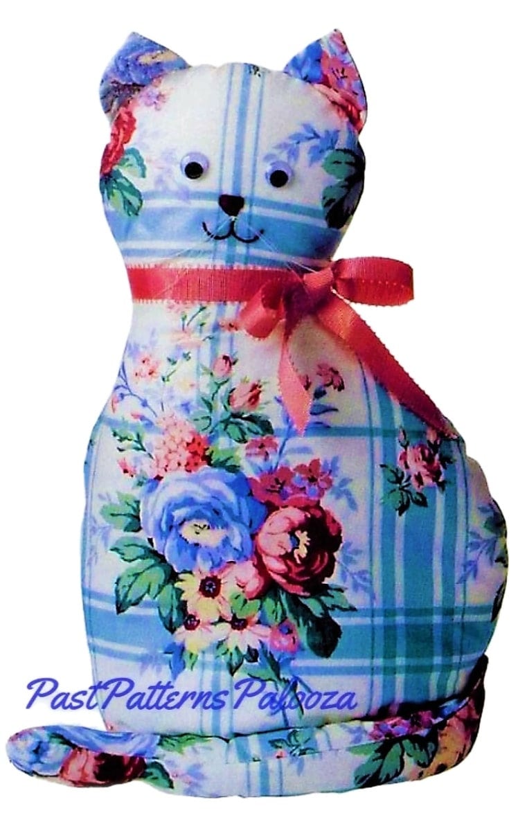 Vintage Sewing Pattern 18" Pretty Kitty Floral Chintz Fabric Cat Toy Pillow Doll PDF Instant Digital Download Sewn Soft Country Cat
