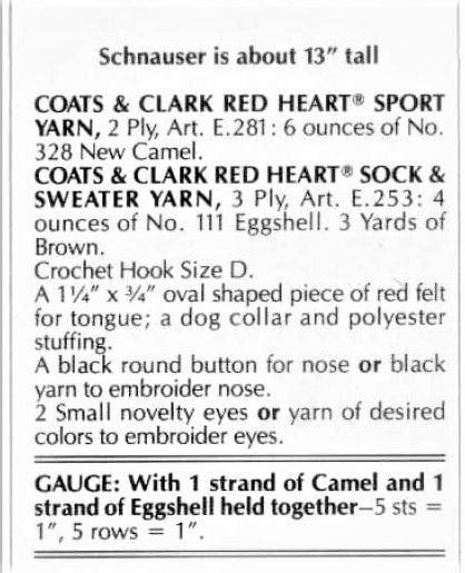Vintage Crochet Pattern 13" Schnauzer Dog PDF Instant Digital Download Crocheted Purebred Puppy Dog Amigurumi Plush Soft Toy 2 Ply 3 Ply