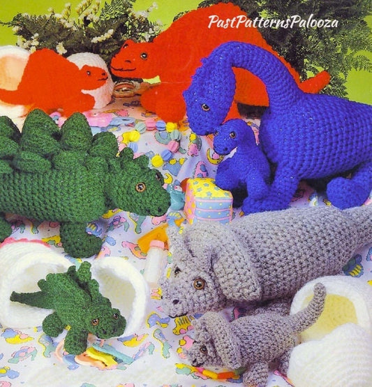 Vintage Crochet Pattern Dinosaur Mamas Babies Eggs Amigurumi PDF Instant Digital Download Plush Stuffed Large Dino Families Soft Toys 10 Ply
