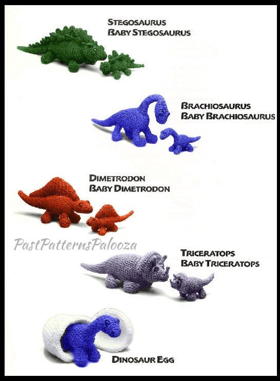 Vintage Crochet Pattern Dinosaur Mamas Babies Eggs Amigurumi PDF Instant Digital Download Plush Stuffed Large Dino Families Soft Toys 10 Ply