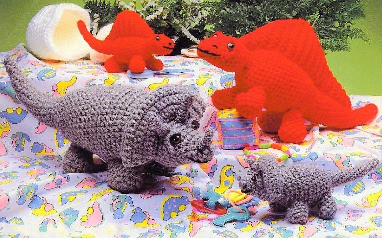 Vintage Crochet Pattern Dinosaur Mamas Babies Eggs Amigurumi PDF Instant Digital Download Plush Stuffed Large Dino Families Soft Toys 10 Ply