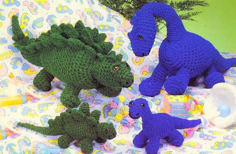 Vintage Crochet Pattern Dinosaur Mamas Babies Eggs Amigurumi PDF Instant Digital Download Plush Stuffed Large Dino Families Soft Toys 10 Ply